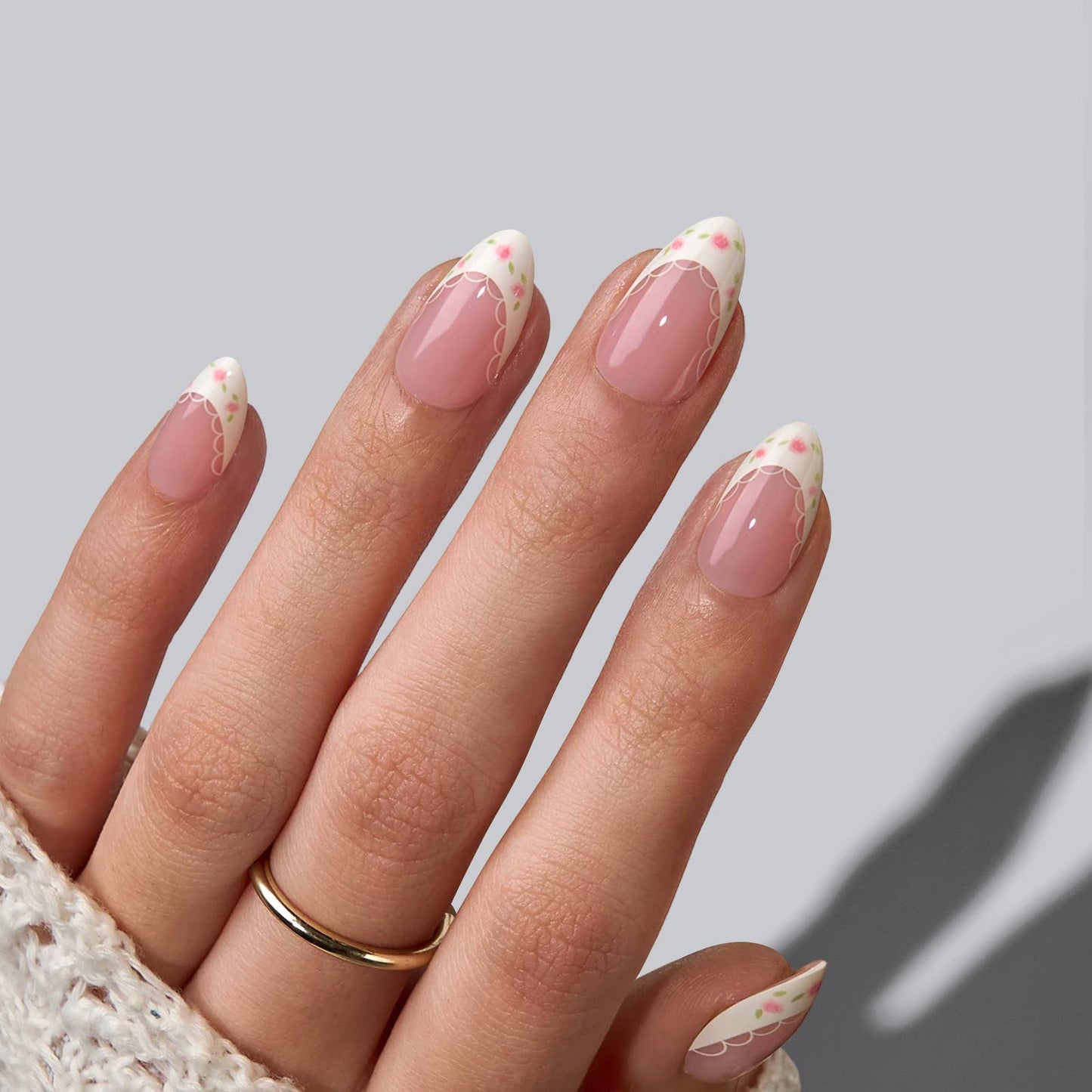 3D Golden French Tip Cat Eye Nails- 32pcs Short Almond Brown