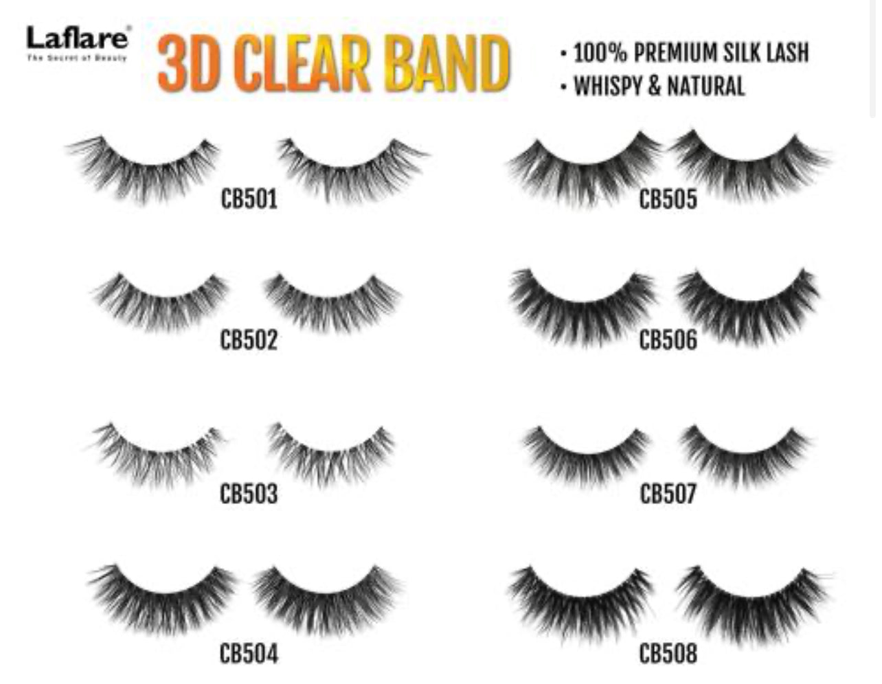 Laflare 100% Premium Silk Faux Mink 3D Clear Band Eyelashes