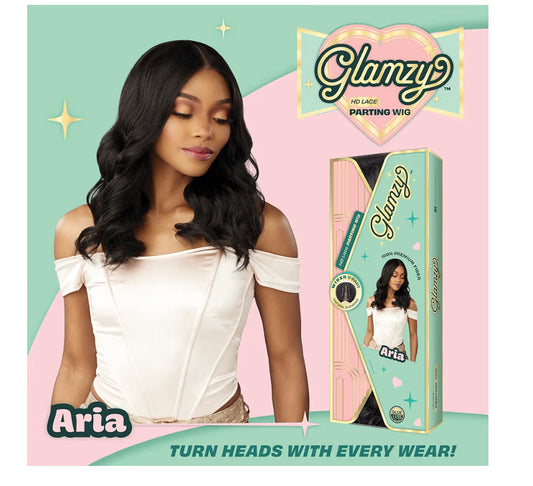 Sensationnel Glamzy Lace Part Wig - Aria Glueless Hand Tied Wider V Parting Synthetic Hair (LIGHTASHBROWN)