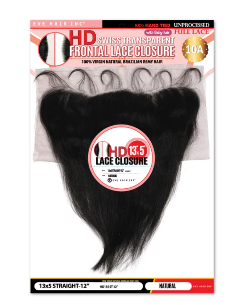 EVE HAIR INC SWISS 13X5 FRONTAL CLOSURE 12” natural black