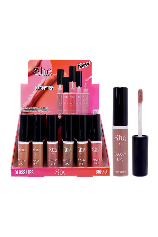 SHE LG06 Nudes Glossy Lips Lip Gloss - 36 pcs