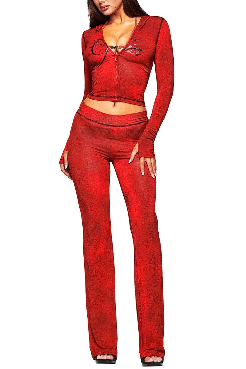 Leopard Print Hoodie and Flare Pants Set- clothes