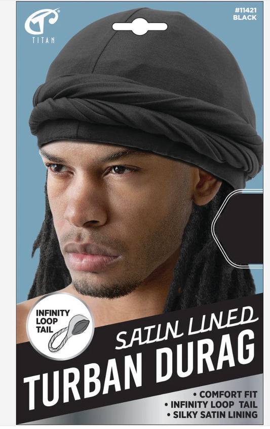 TITAN SATIN LINED TURBAN DURAG #11421 BLACK