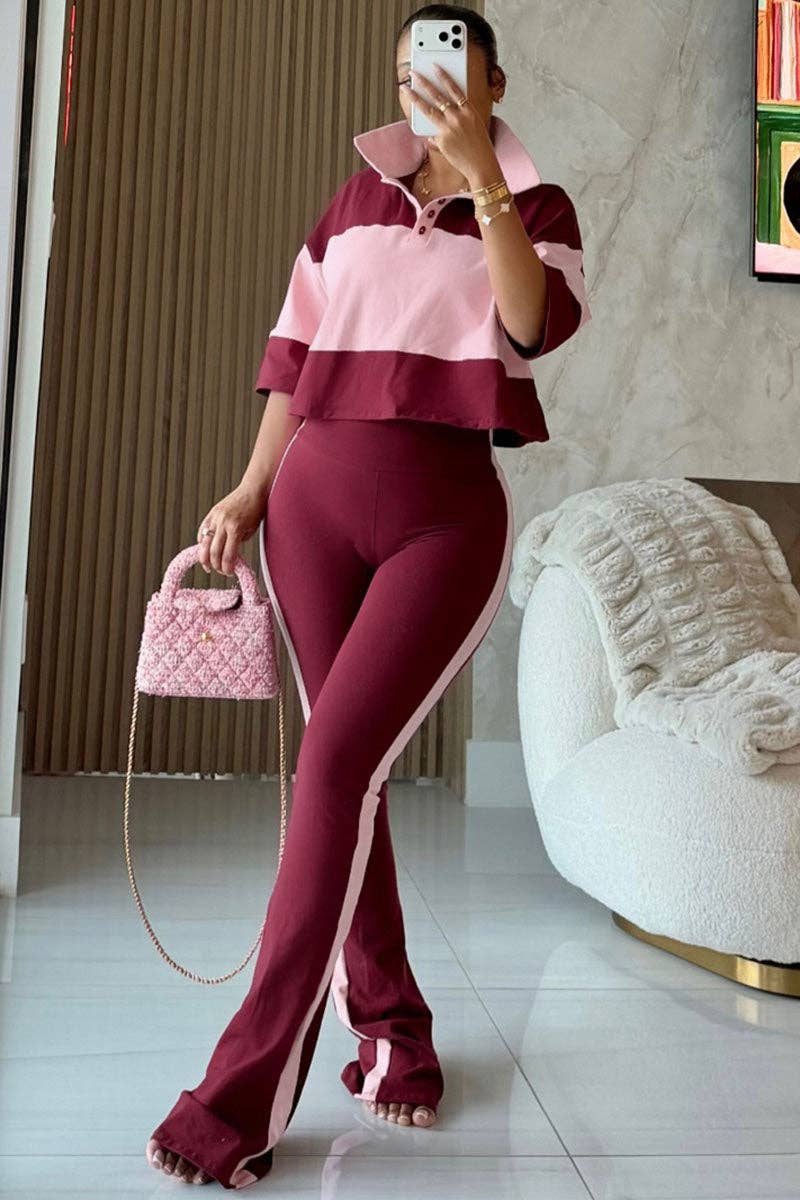 Side Stripe High-Waist Flare Casual Pants-clothes