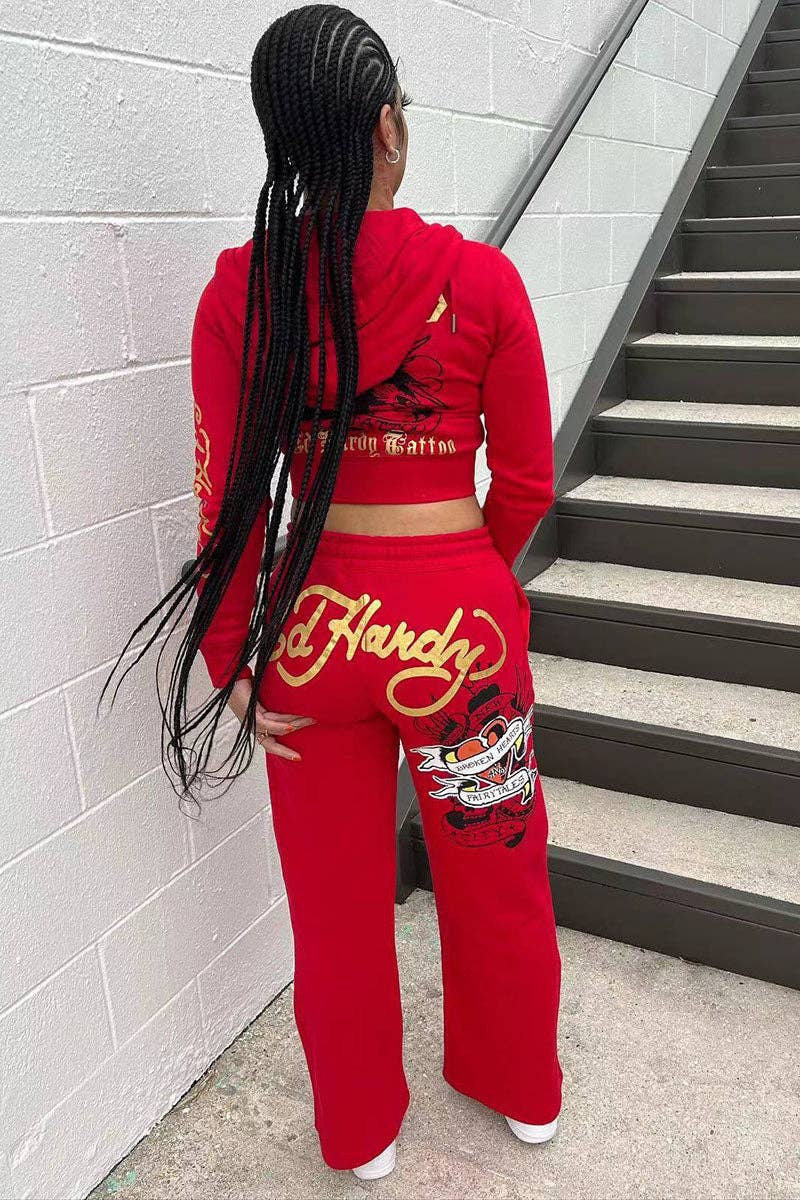 Skull Embroidered Casual Tracksuit Set-clothes