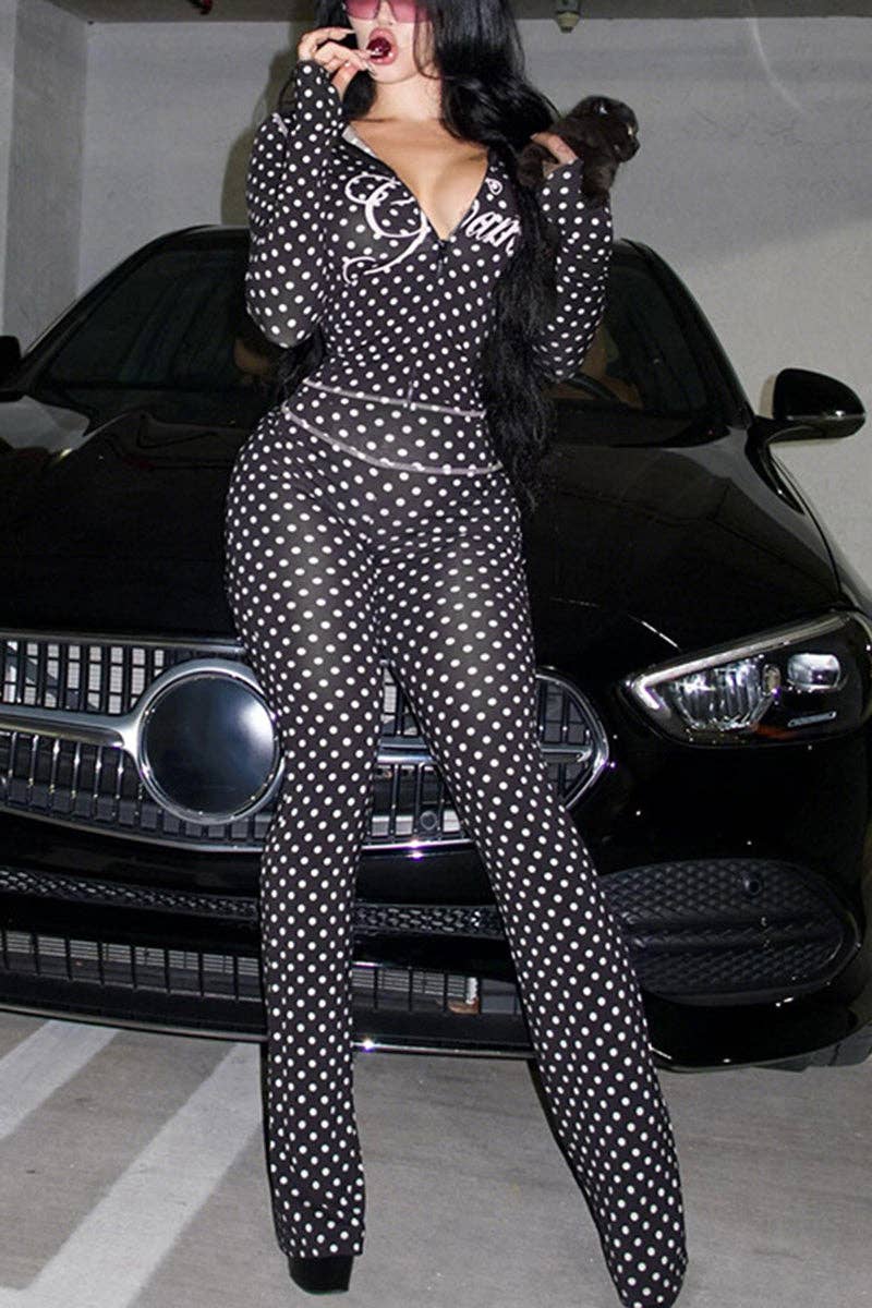 Polka Dot Hooded Jumpsuit-clothes