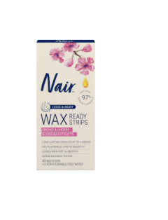 Nair Hair Remover Wax Ready Strips, Legs and Body Hair Removal Wax Strips, 40 Count