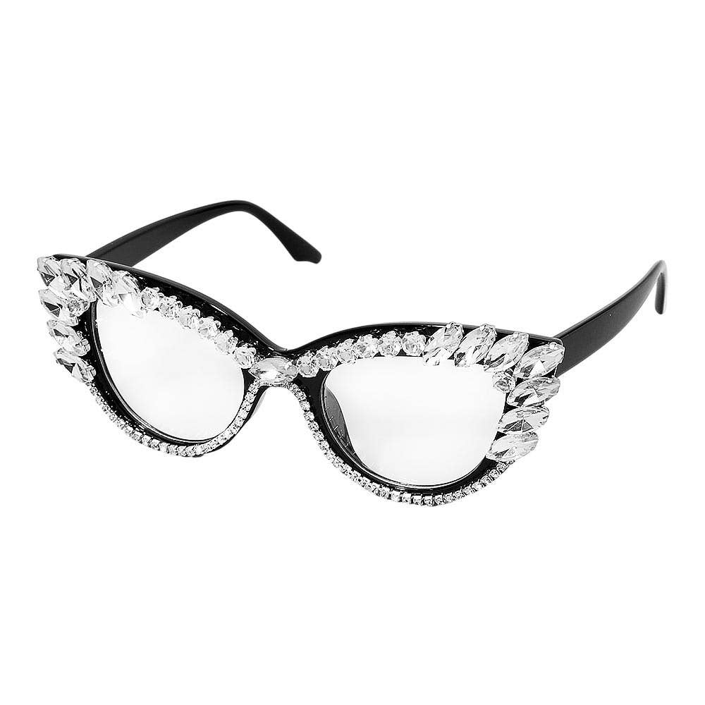 Bold Crystal Embellished Cat Eye Frame Fashion Sunglasses