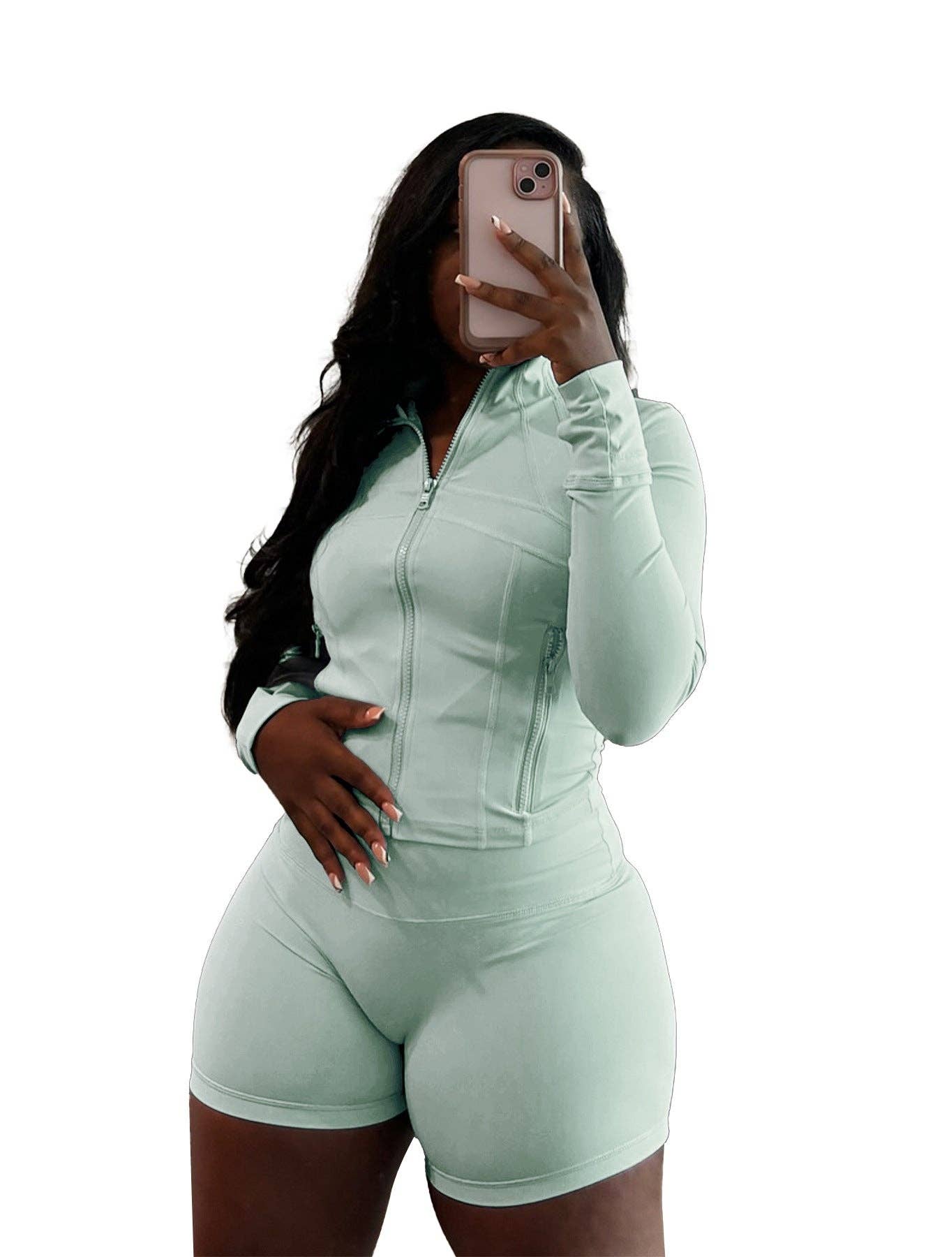 FASHION  Athletic Short Set Long-Sleeve Zip-Up Design 4068LY-clothes
