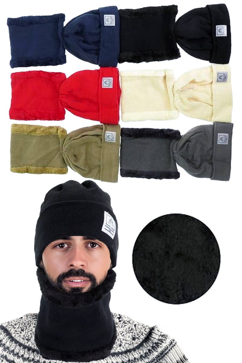 Monochrome Fleece Lined Beanie Neck Warmer Set