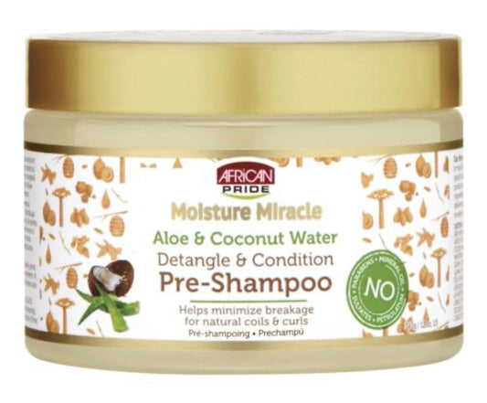 African Pride Moisture Miracle Aloe & Coconut Water Detangle & Condition Pre-Shampoo 12oz/ 340g