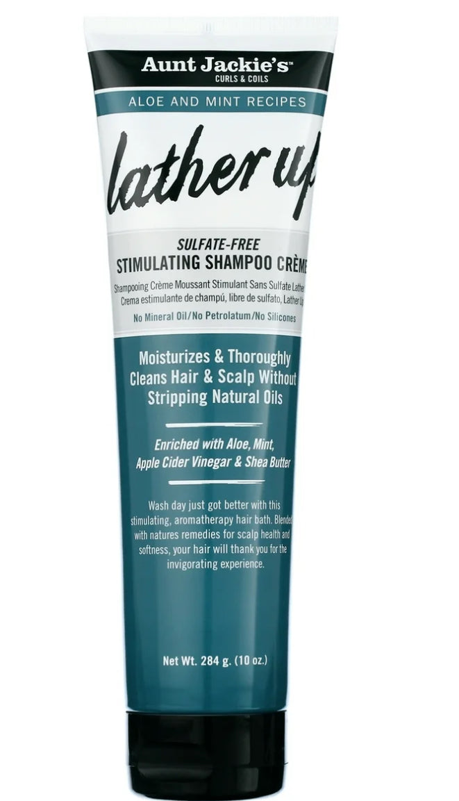 Aunt Jackie's Curls & Coils Aloe and Mint Lather Up Sulfate-Free Stimulating Shampoo, 10 oz,  All Hair Type