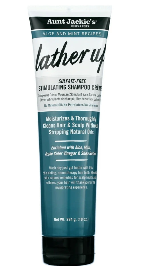 Aunt Jackie's Curls & Coils Aloe and Mint Lather Up Sulfate-Free Stimulating Shampoo, 10 oz,  All Hair Type