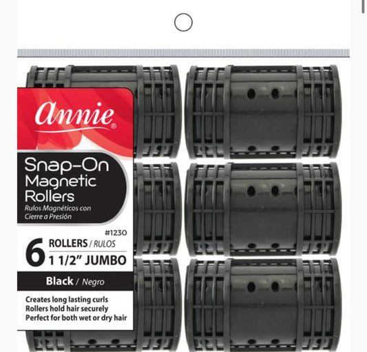 ANNIE JUMBO SNAP-ON MAGNETIC ROLLERS 6PC BLACK (6PC)