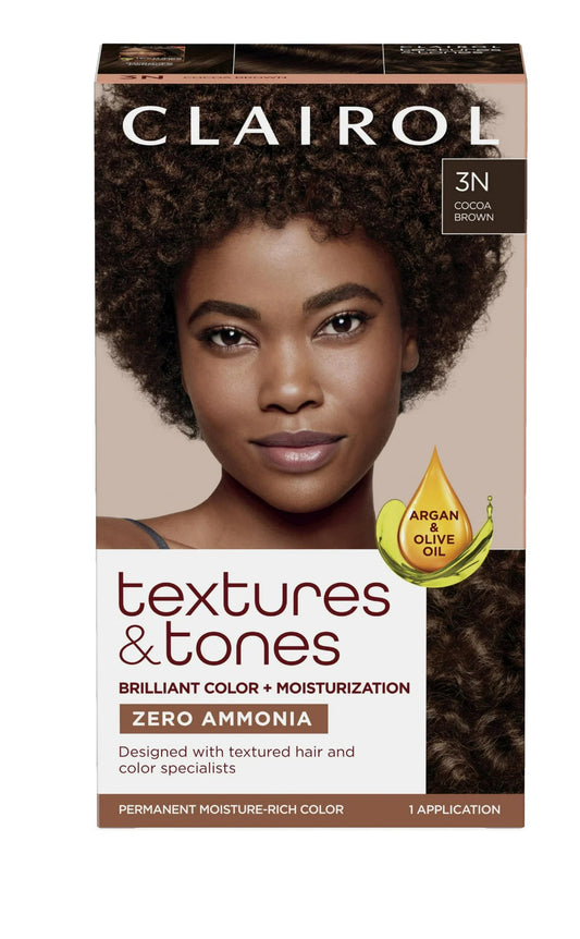 Clairol Textures & Tones Hair Dye Ammonia-Free Permanent Hair Color Creme, 3N Cocoa Brown, 1 Application