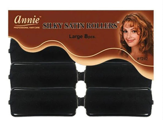 ANNIE LARGE SILKY SATIN ROLLERS 8pc