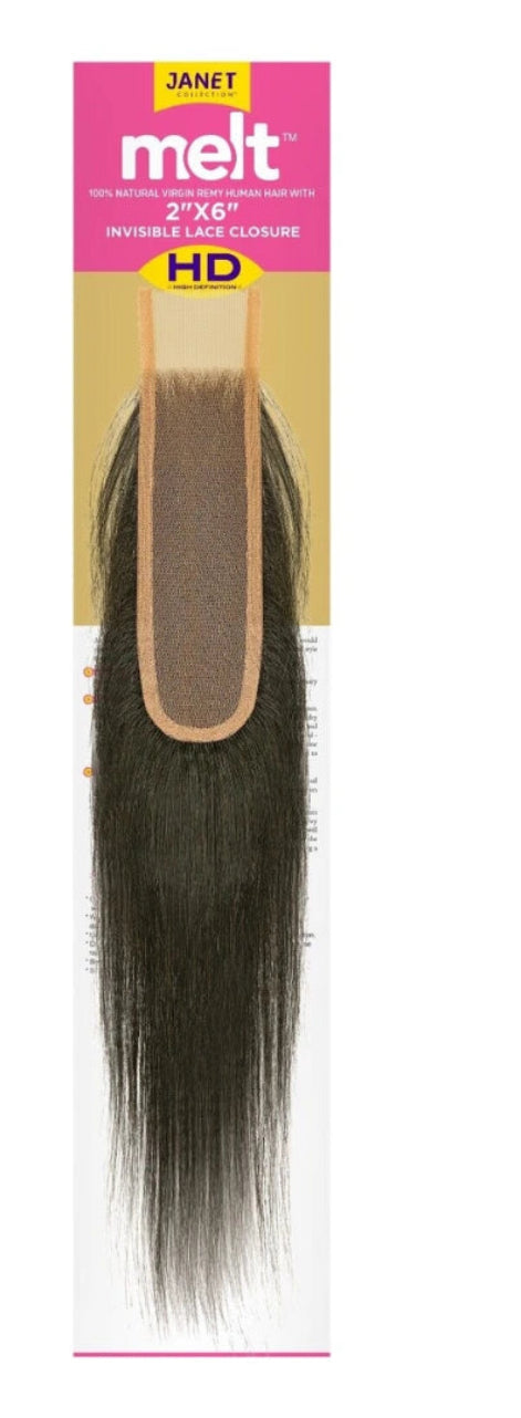 JANET COLLECTION 100% REMI HUMAN HAIR MELT 2X6 HD LACE CLOSURE - STRAIGHT 16”