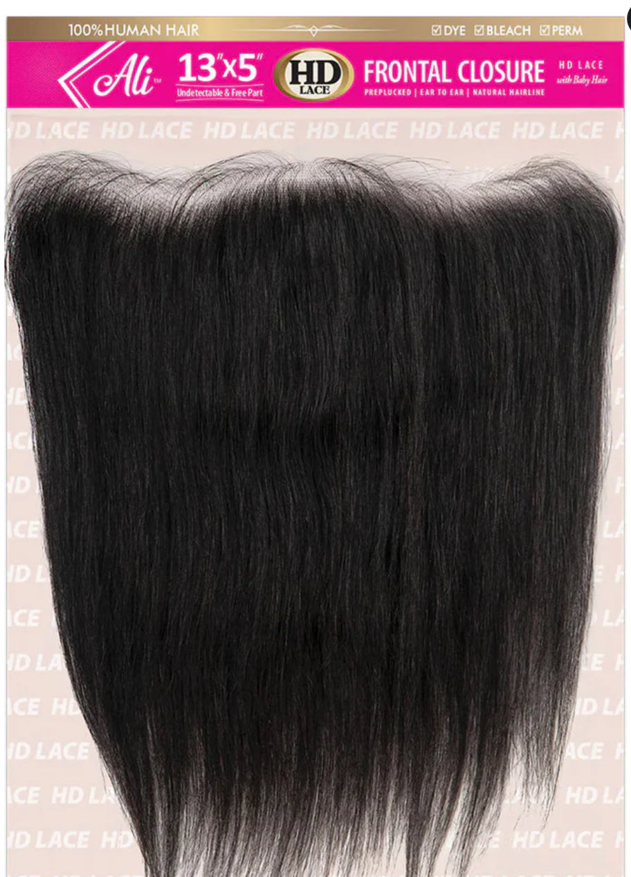 ALI 100% Human Hair Brazilian HD 13X5 HD Lace Frontal Closure Straight 16”