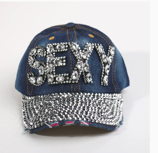 FASHION DARK BLUE DENIM SEXY HAT W/ RHINESTONES (PC)