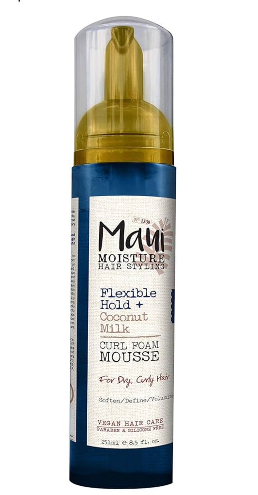 Maui Moisture Flexible Hold + Coconut Milk Curl Foam Mousse, for Curly Hair Styling, No Drying Alcohols, Parabens or Silicone, 8.5oz