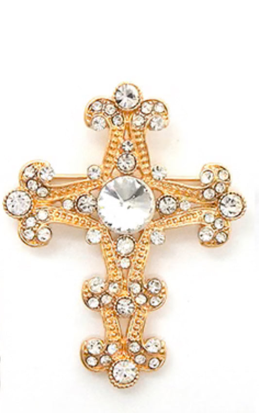 FASHION CROSS RHINESTONE BROOCH