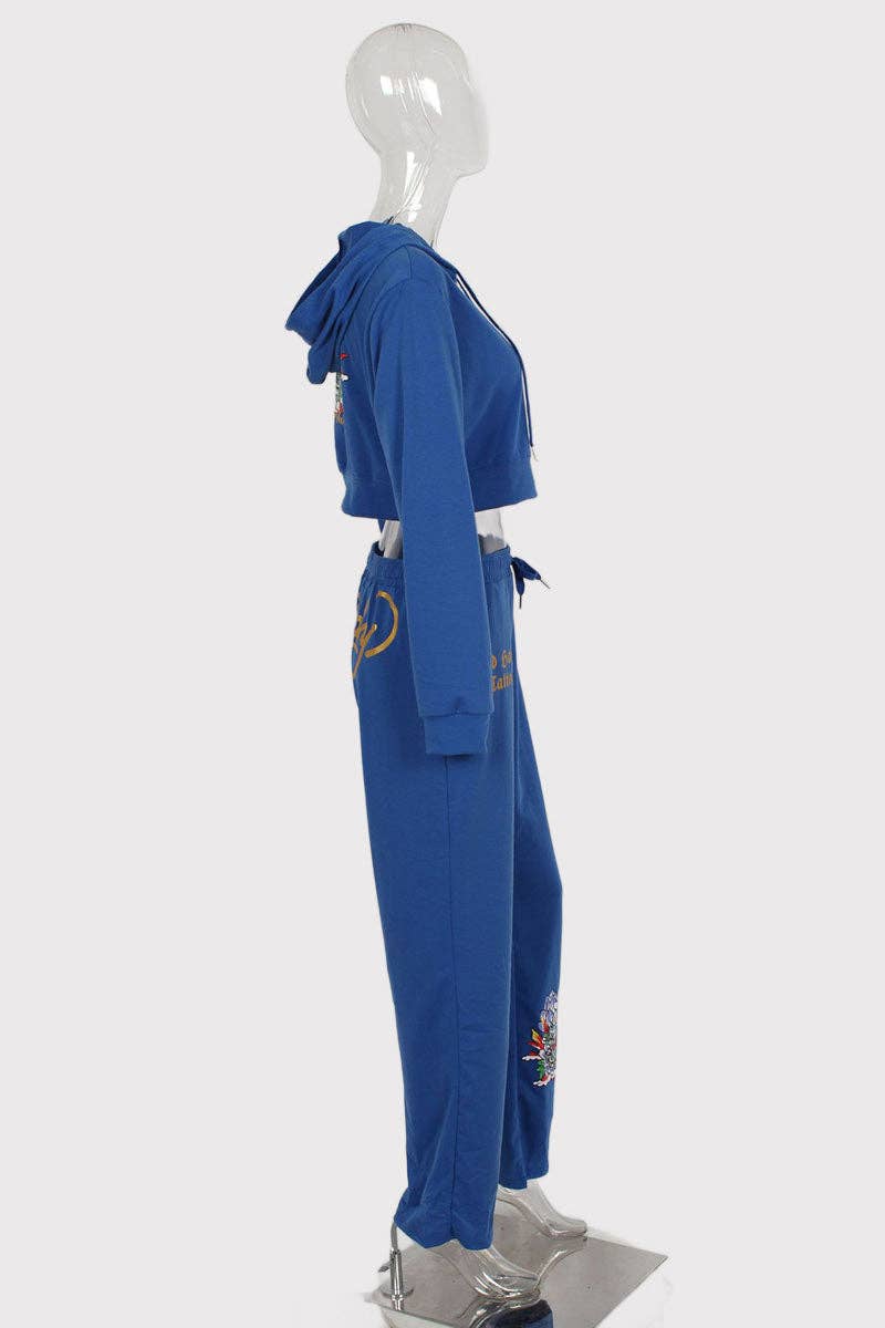 Skull Embroidered Casual Tracksuit Set-clothes