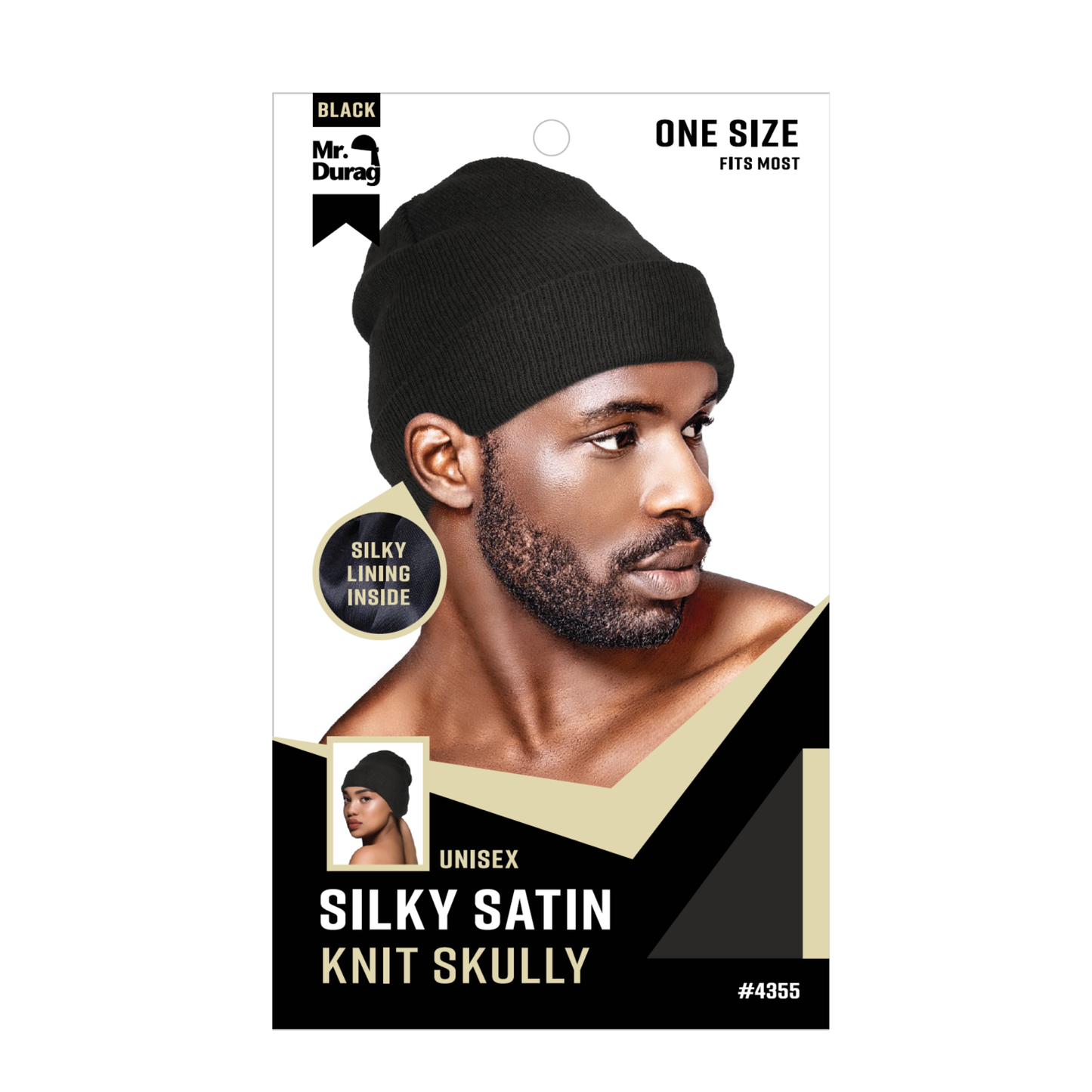 Mr. Durag Silky Satin Knit Skully, 1 Count Beanie, Black