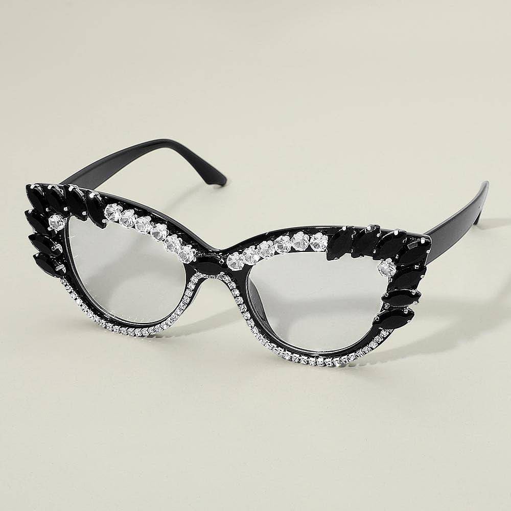Bold Crystal Embellished Cat Eye Frame Fashion Sunglasses