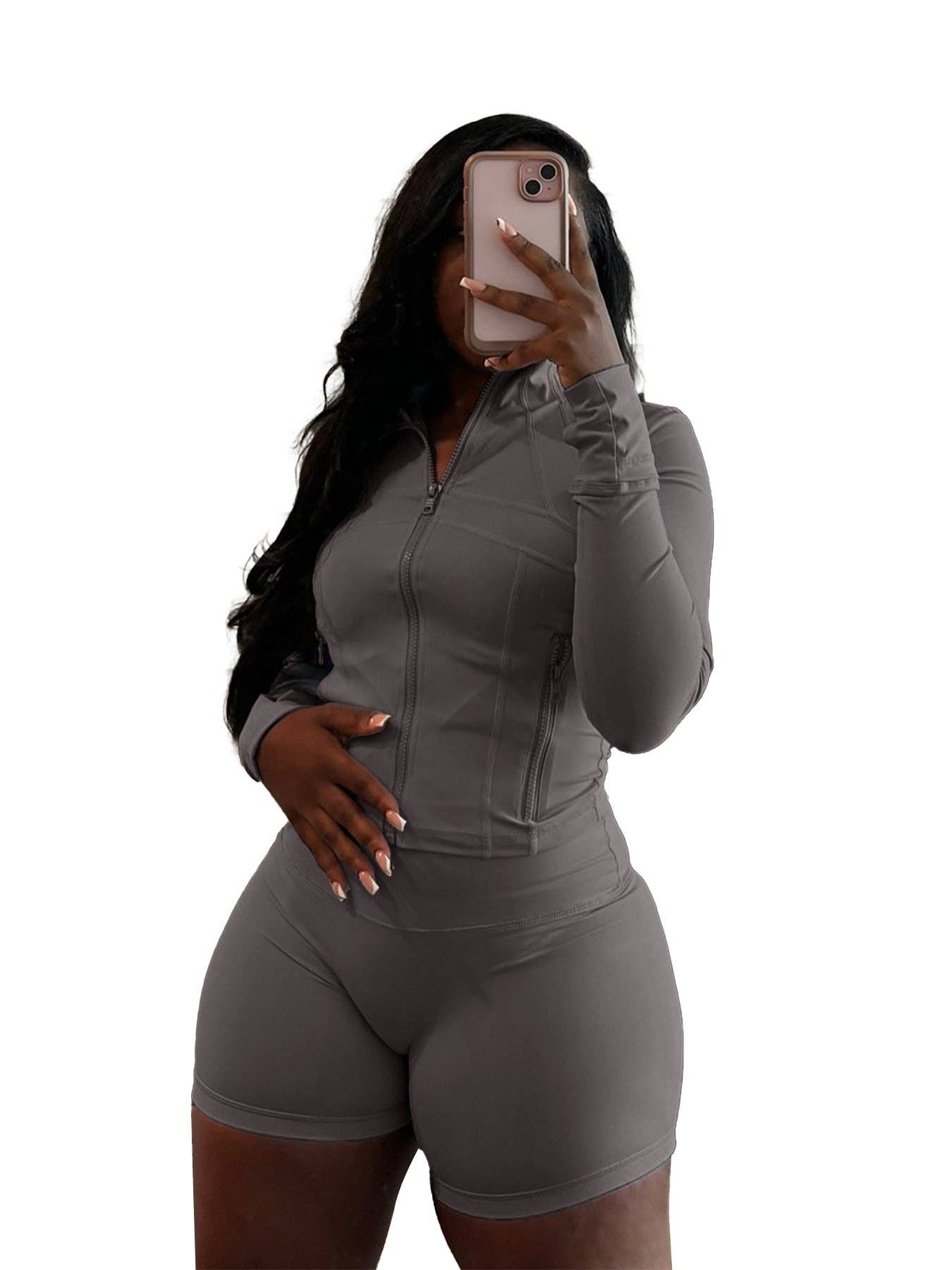 FASHION  Athletic Short Set Long-Sleeve Zip-Up Design 4068LY-clothes