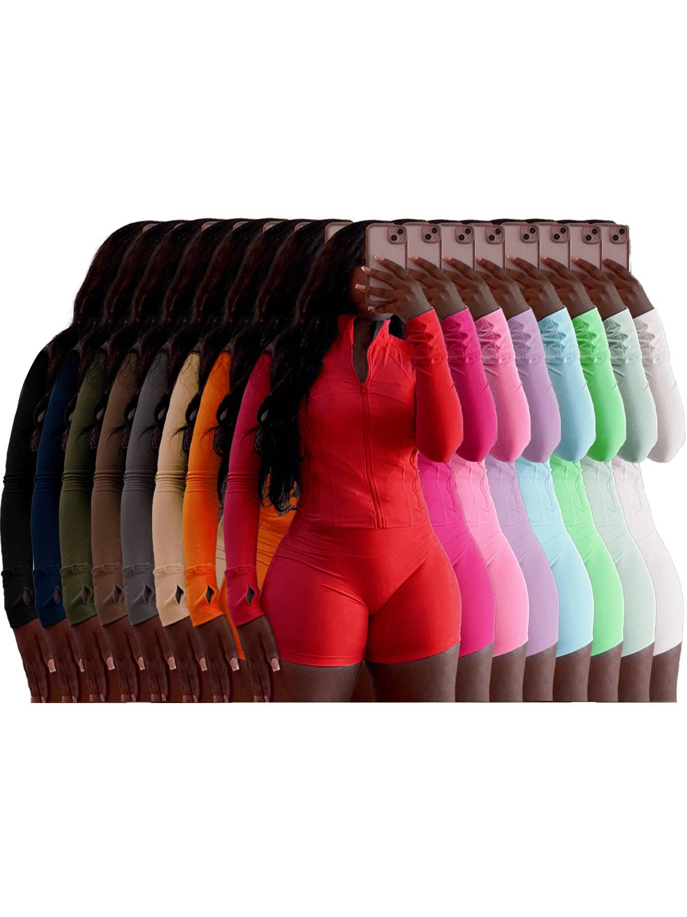 FASHION  Athletic Short Set Long-Sleeve Zip-Up Design 4068LY-clothes