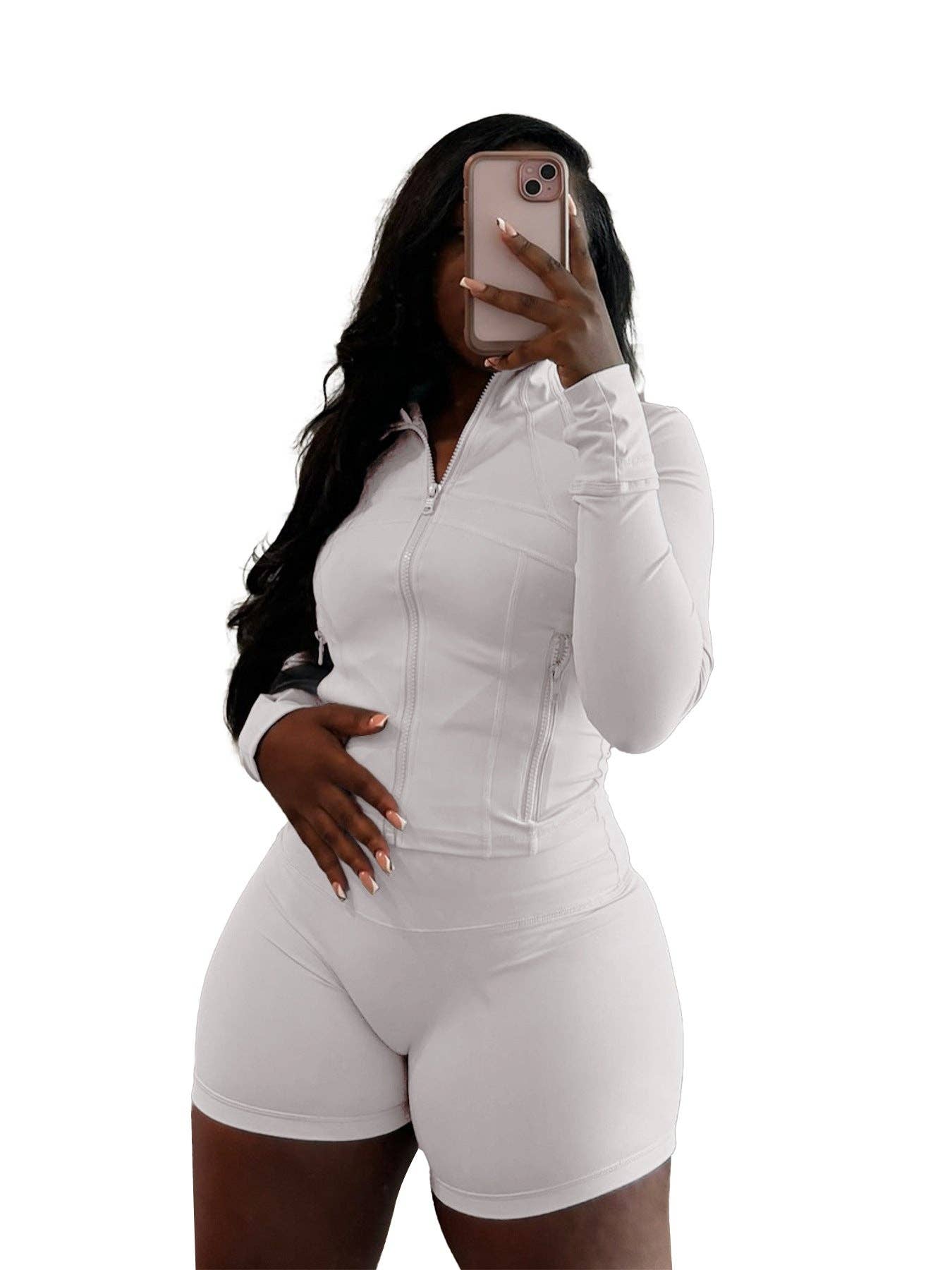 FASHION  Athletic Short Set Long-Sleeve Zip-Up Design 4068LY-clothes