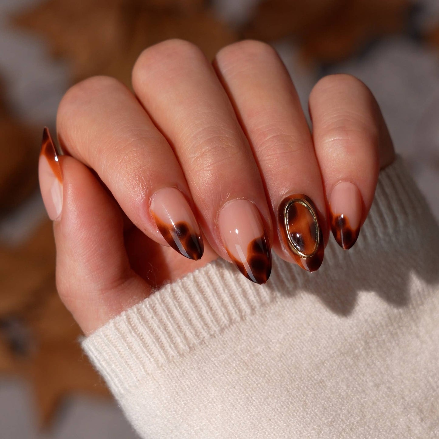 Leopard French Press On Nails | Short Almond Square Brown