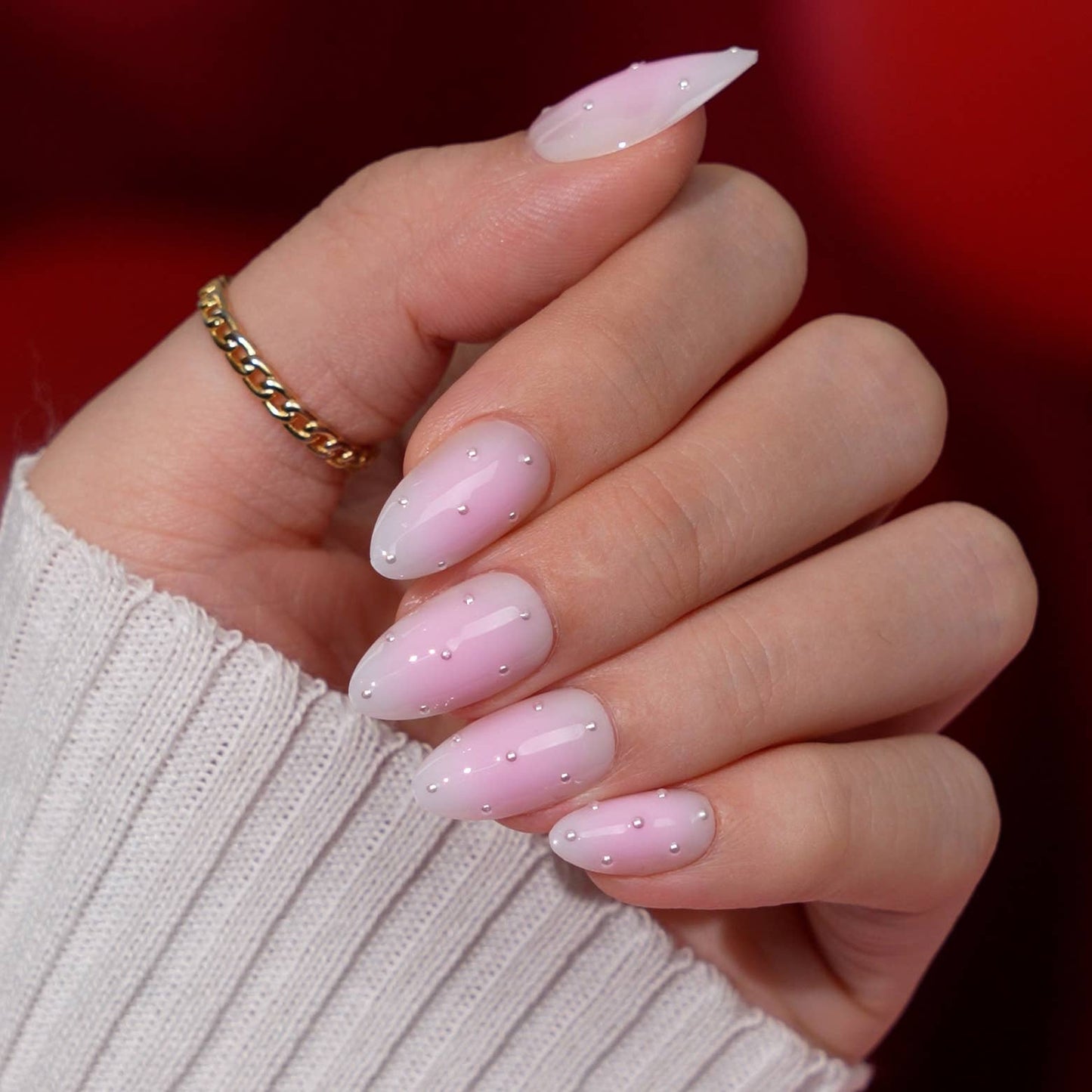3D Golden French Tip Cat Eye Nails- 32pcs Short Almond Brown