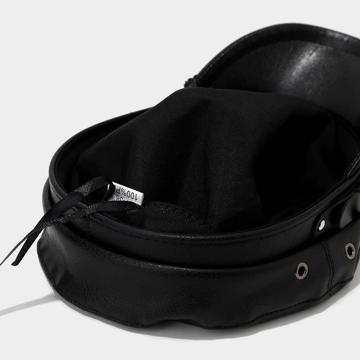Punk Leather Flat Top Cap Studded Army Hat_CWAH04630