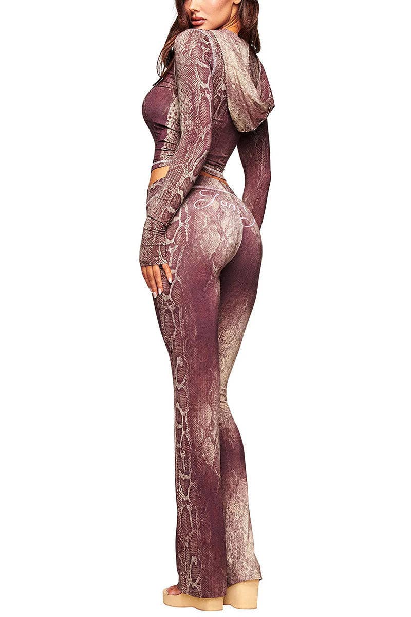 Leopard Print Hoodie and Flare Pants Set- clothes