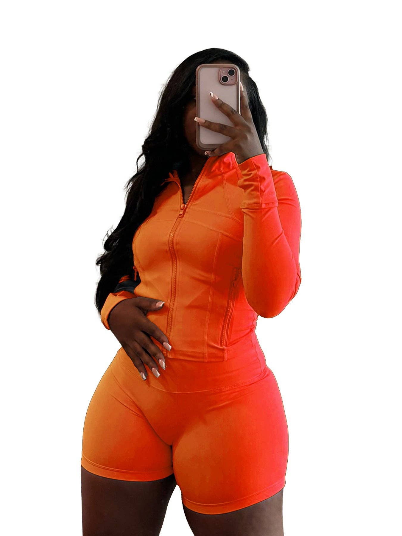 FASHION  Athletic Short Set Long-Sleeve Zip-Up Design 4068LY-clothes