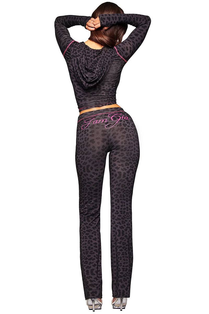 Leopard Print Hoodie and Flare Pants Set- clothes