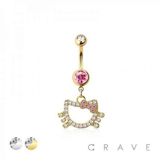 316L SURGICAL STEEL MULTI CZ CAT DANGLE BELLY BUTTON NAVEL