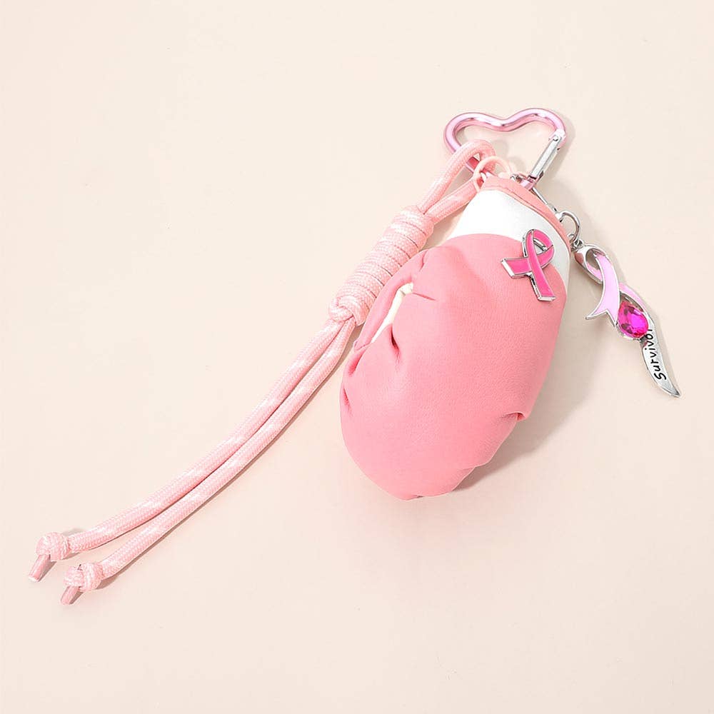 Pink Ribbon Boxing Glove Keychain Bag Charm