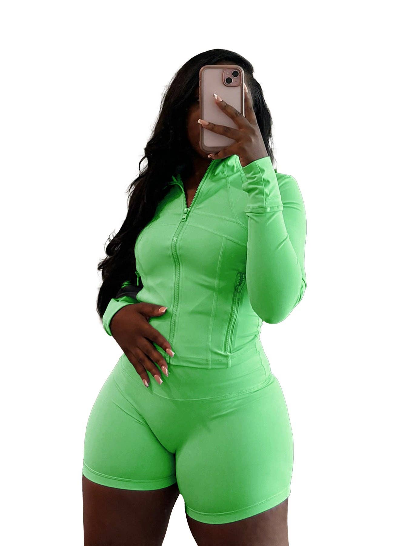 FASHION  Athletic Short Set Long-Sleeve Zip-Up Design 4068LY-clothes