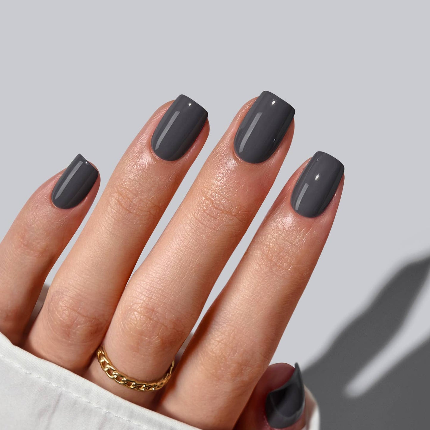 Deep Grey Squoval Press On Nails - Reusable False Nails Set