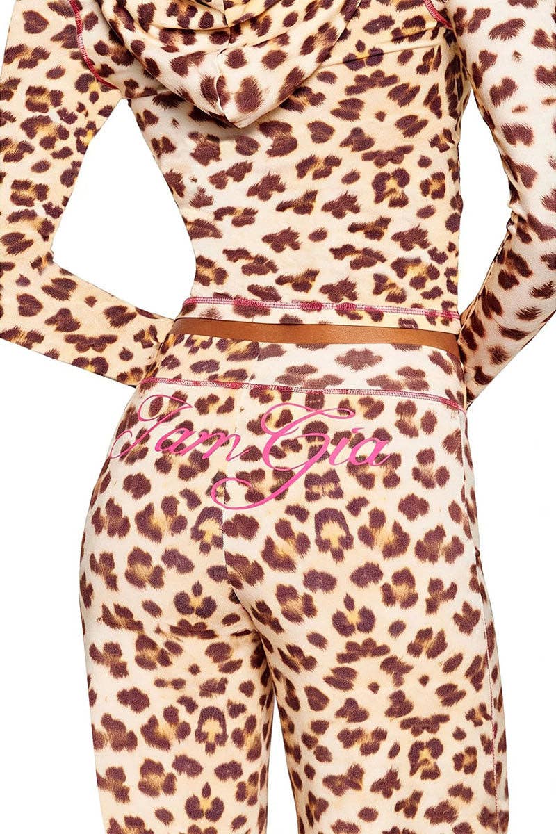 Leopard Print Hoodie and Flare Pants Set- clothes
