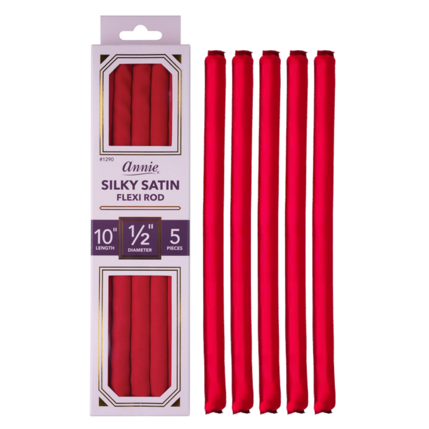 Annie Silky Satin Flexi Rods 1/2 Inch, 5 Count, Red