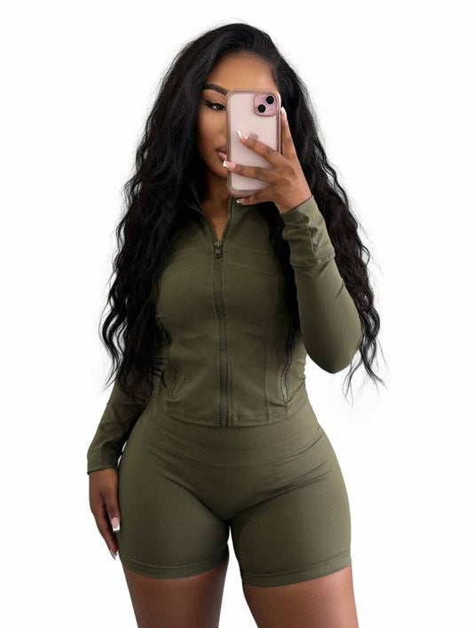 FASHION  Athletic Short Set Long-Sleeve Zip-Up Design 4068LY-clothes
