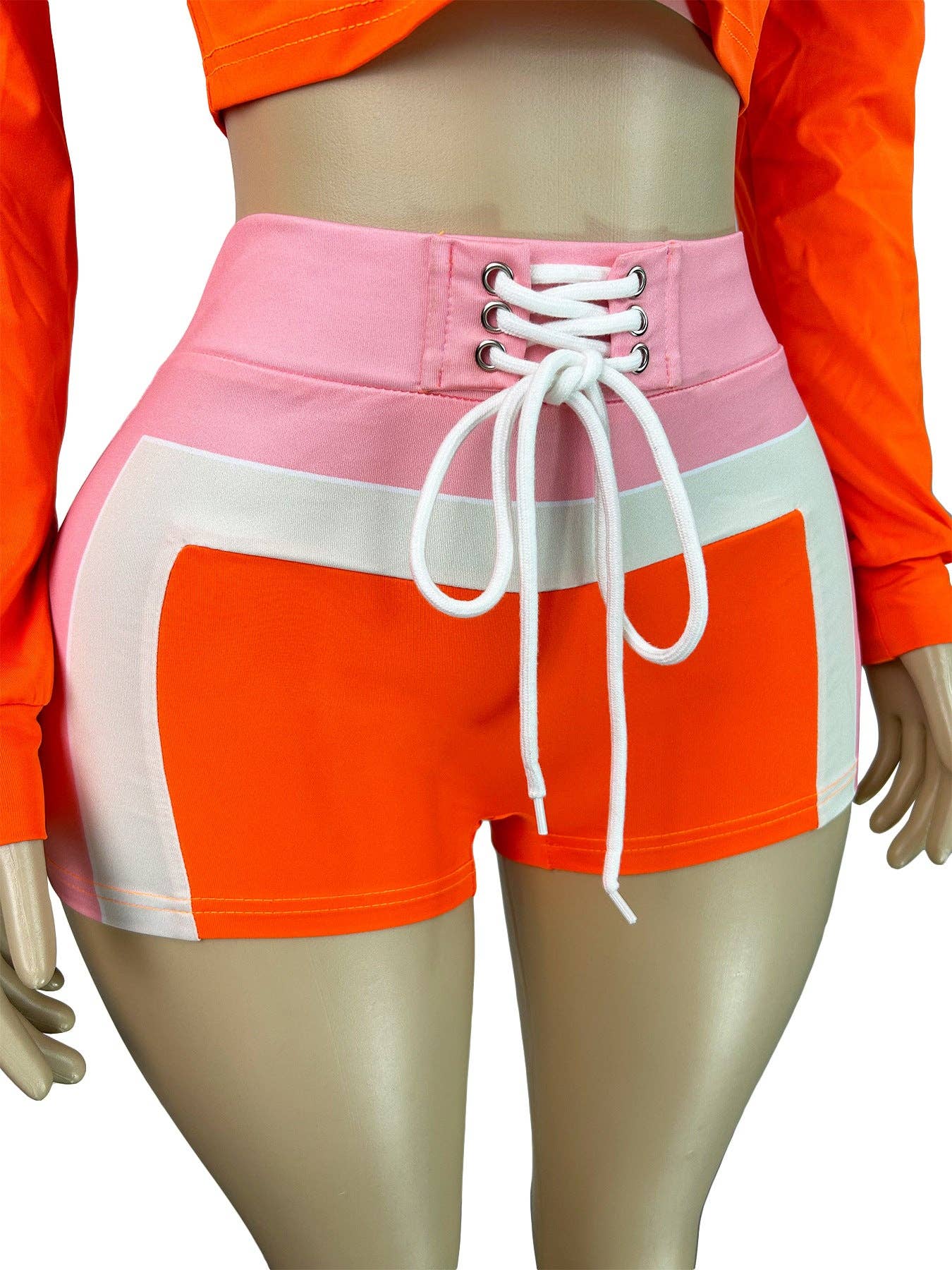 FASHION Three-Piece Zip-Up Jacket, Crop Top, and Lace-Up Shorts Set 5029LY-clothes