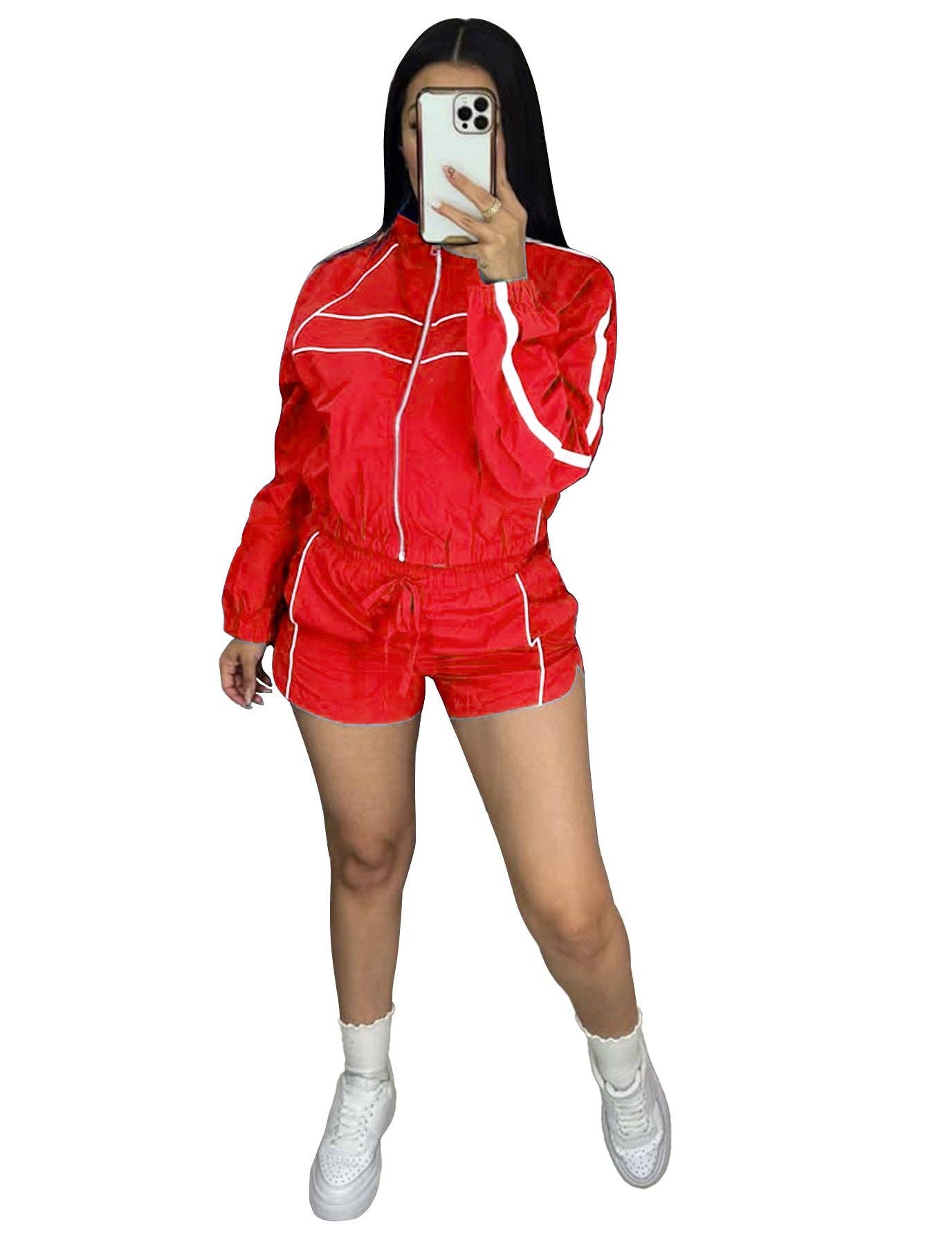 FASHION Two-Piece Track Shorts and Cropped Zip-Up Jacket Set 5020LY-clothes