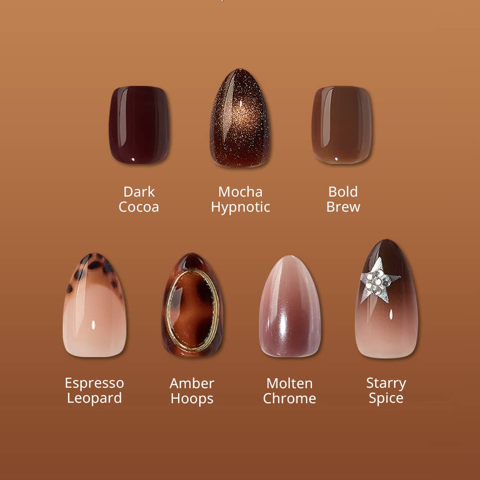 Leopard French Press On Nails | Short Almond Square Brown