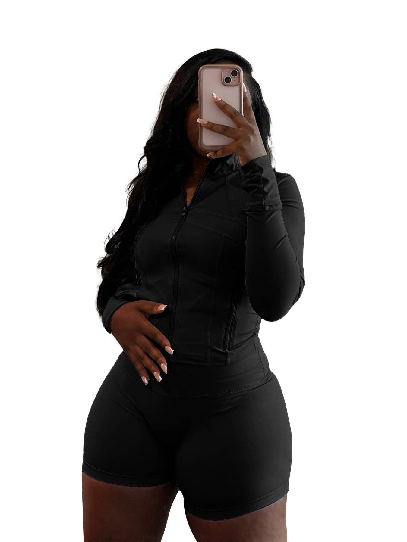 FASHION  Athletic Short Set Long-Sleeve Zip-Up Design 4068LY-clothes