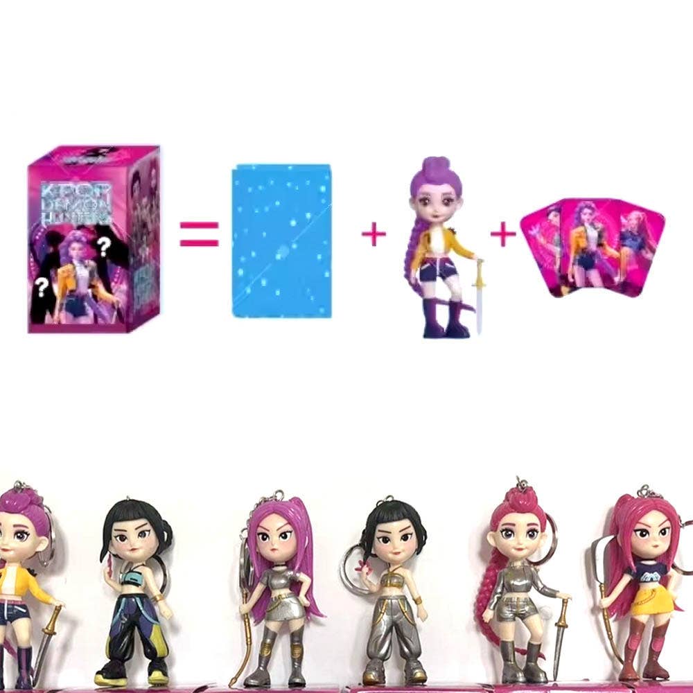 6PCS - Kpop Demon Hunters Huntrix Figure Keychain Blind Box Trading Card