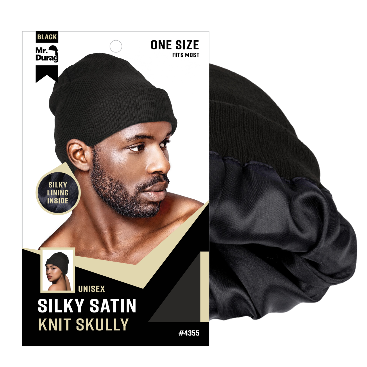 Mr. Durag Silky Satin Knit Skully, 1 Count Beanie, Black